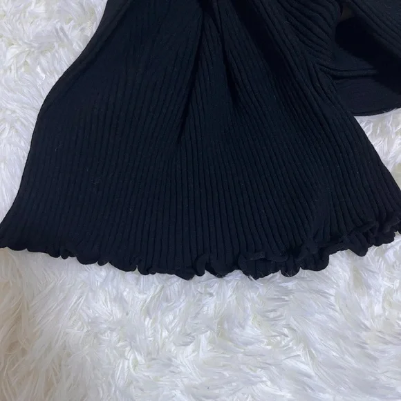 Rouje Black Ribbed Long Sleeve Top with Red Rose Accent - Picture 7 of 8